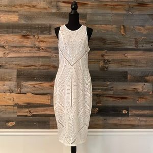 white over nude midi length dress